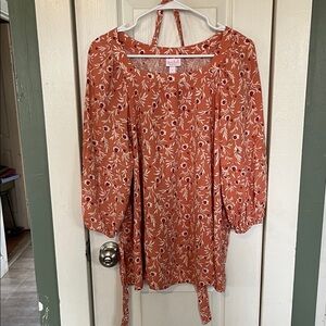 Rust Floral Boho Peasant Tunic Maternity shirt